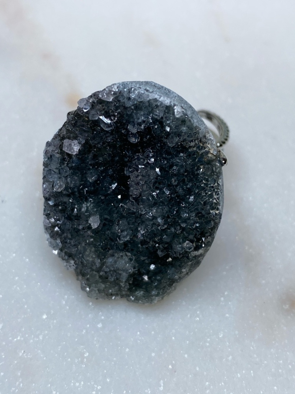 Apophyllite Druzy Ring • Raw Crystal Cluster • Adjustable Silver Statement Ring - Picture 14 of 14